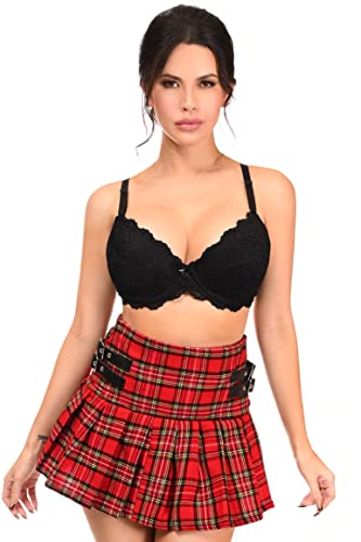 Daisy corsets womens Red Plaid Pleated Skirt W/Buckles