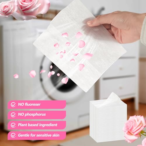 Image of 600 Count Dryer Sheets Bulk Fabric Softener Rose Scent Dryer Sheets Naturally Softens and Removes Static Cling, Ideal for Large Households, Sensitive Skin