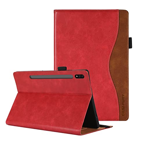 CASAFUNY Hülle für Samsung Galaxy Tab S8 Plus 2022 /S7 FE 2021/S7 Plus 2020 12,4 Zoll, PU Leder Magnetisches Schutzhülle mit S Pen Halter Dokumentschlitze für Samsung Galaxy Tab S7 FE/S8+/S7+, Rot
