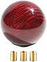 YAKEFLY Universal Shifter Knob,Automatic Shift Knob Gear Shift Knob,Round Carbon Fiber Shift Knob with 3 Aluminum Adapter,Car Shift Lever Stick Shift Knob (Carbon Red)
