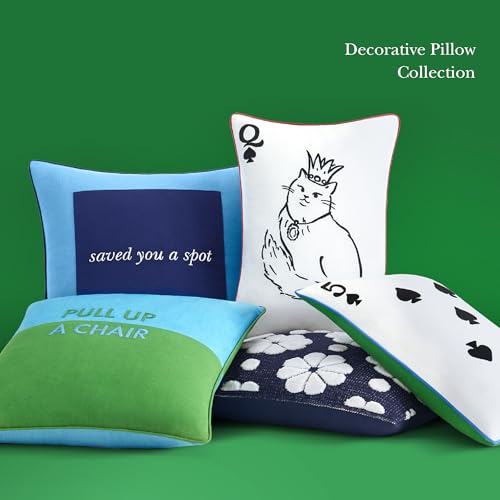 Image of kate spade new york Pull Up A Chair Reversible Decorative Pillow, 20 inch x 20 inch Throw Pillow for Bed or Sofa, Cotton and Linen Cover, Blue and Green