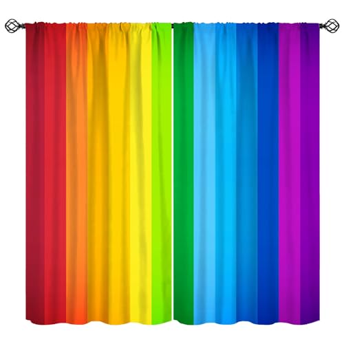 Colored Rainbow Window Curtains for Kids, Abstract Rainbow Perspective Window Treatments Weather...