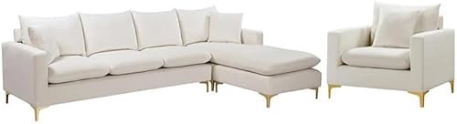 Home Square Juego de 2 piezas con silla de terciopelo y seccional reversible en color crema