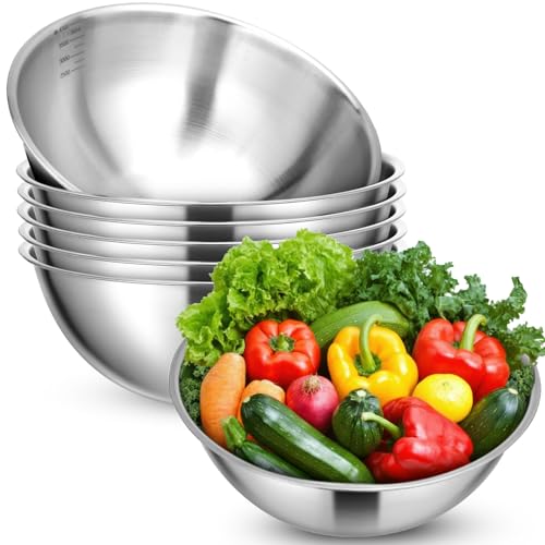 6 Pcs 304 Stainless Steel Mixing Bowls with Graduation Nesting Bowl, 54 oz