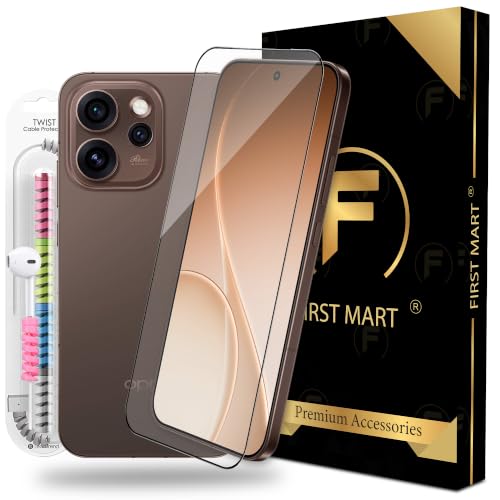 Image of FIRST MART Tempered Glass for Oppo Reno 15 Pro, 9H 0.3 mm Full-Glue Screen Protector with Cable Protector, 3D Edge-to-Edge, HD Clear, Case-Friendly, Black, Pack of 1