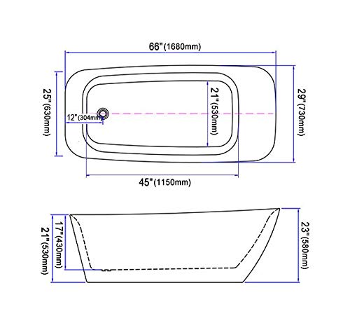 Bhbl 66 In Seamless Freestanding Bathtub Contemporary Soaking Tub With Chrome Overflow White Acrylic (C-Pw-9773) #TOP2