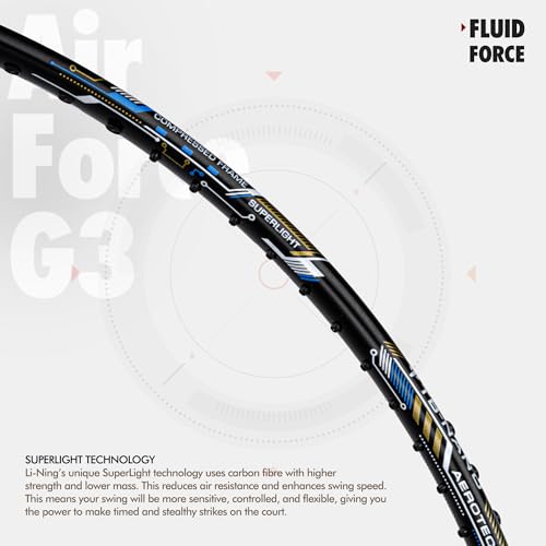 Image of Li-Ning Air Force G3 Badminton Racket with Full Cover | Max Tension : ≤30 lbs | Superlight Technology | Aerotec Beam | Dynamic Frame