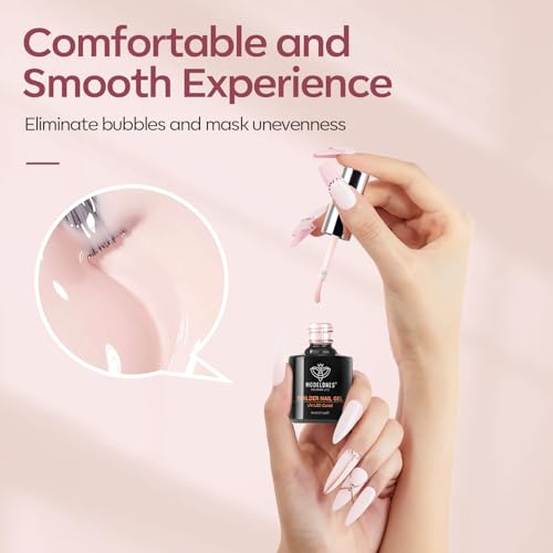 Image of modelones Builder Nail Gel with Gel Top Coat, 8-In-One Cover Nude Builder Acid Free Top Coat for Nail Thickening Apex Building Rubber Color Base Polish Shine Finish, LED Lamp Cured 10ml Home DIY Salon