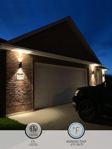 Image of LEONLITE 2-Pack 12 inch Outdoor Cylinder Wall Light, Up and Down, E26 Base | Modern Porch Patio Lights, Waterproof Wall Sconce, Exterior Light Fixture Wall Mount, Aluminum, Matte Black, ETL Listed