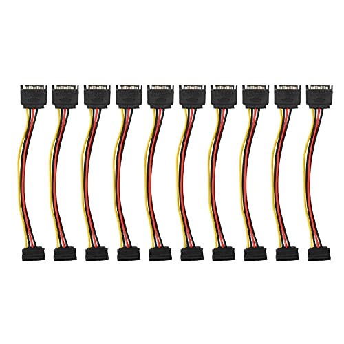 10 Pack SATA Power Extension Cable, 15 Pin 90 Degree Male to Female Power Extender Cable Hard Drive Power Cable for Hard Drive SDD Optical Drives