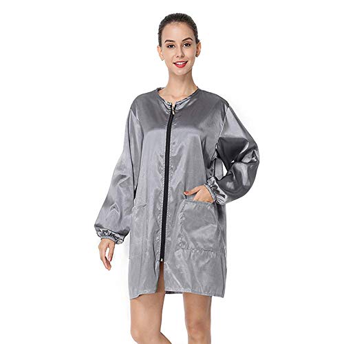 Exttlliy Polyester Fabric Professional Salon Smock Stylist Jacket Waterproof Haircut Cape Barber Apron (Silver Gray, M)