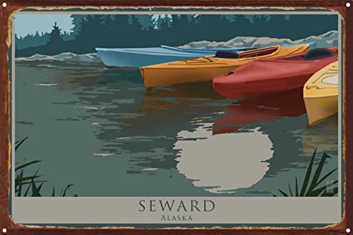 Seward Alaska Kayaks In Moonlight Rustic Metal Art Print