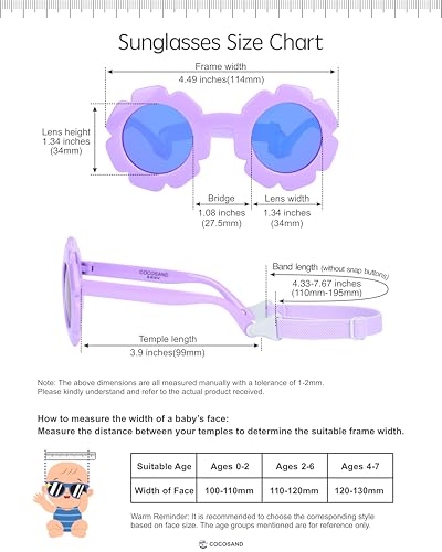 Image of COCOSAND Toddler Sunglasses with Strap Polarized Lens Retro Flexible Flower Frame for Baby Kids Boys Girls Age 3-24 Months