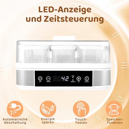 Bild 3 - Joghurtbereiter, Griechischer Joghurtmaschine mit Temperatur- und Timer, Automatischer Digitaler Joghurt Maker mit 9 Gläsern, Perfekt für den Heim-Bio-Joghurt, Käse-/Natto-Zubereiter, BPA-frei, 40 W
