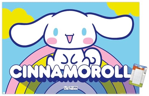 Trends International Hello Kitty and Friends: 22 Over The Rainbow - Cinnamoroll Wall Poster, 34L x 22.4W, Premium Poster & Mount Bundle