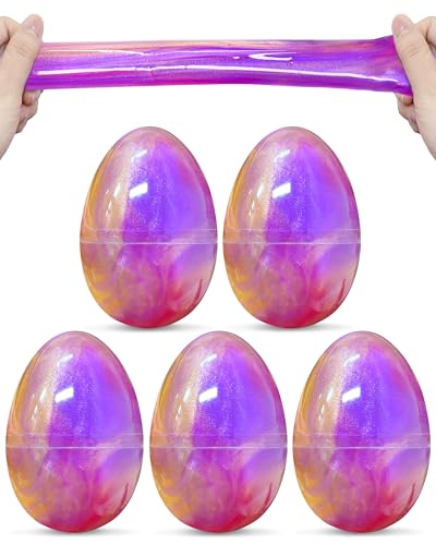 Greingways 5 Pack Prefilled Easter Eggs Galaxy Slime Toys, Teens Easters Basket Stuffers Egg Fillers, Easter Games Gift Party Favors Filled Egg for Kids Boys Girls Toddlers (Pink+Purple+Gold)