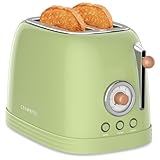 CROWNFUL 2-Slice Toaster, Extra Wide Slots Toaster, Retro Stainless Steel with Bagel, Cancel, Defrost, Reheat Function and 6-Shade Settings, Removal Crumb Tray, Green