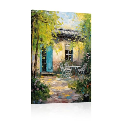 Toile jardin fleurs peinture 70x90 cm avec cadre interne pour decoration salon