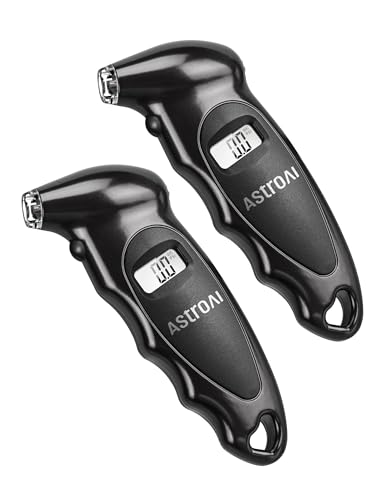 AstroAI Digital Tire Pressure Gauge with Replaceable AAA Batteries 0-150PSI, Accurate in 0.1 Increments, Tire Gauge with Backlit LCD, Presta Valve Adaptor, 4 Units for Car Truck Bicycle, Black, 2pack