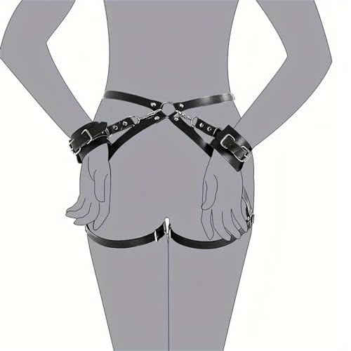 Ceinture de cuisse noire avec menottes, Style Punk, lingerie en cuir PU, porte-jarretelles gothique