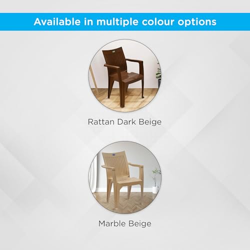Image of Nilkamal Plastic Chair for Living room with Arm | 3 Year Warranty | For Home, Living Room, Outdoor | Marble Beige Colour | CHR2209