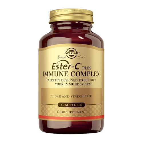 Solgar Ester C Plus Complejo Inmune, Vitamina C Patentada con Saúco, Equinácea y Astrágalo, Refuerzo Inmunitario Avanzado con Vitaminas A, B6, B12, D3 y Zinc, 60 Cápsulas Blandas