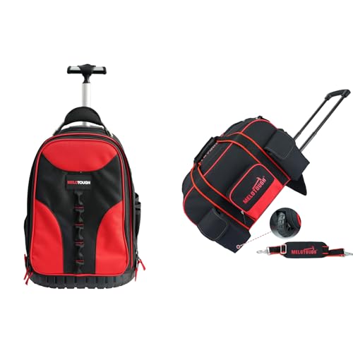Image of MELOTOUGH Wheeled Rolling Tool Backpack, Heavy Duty Large Tool Bag with Concealed Telescoping Handle, Multi-Pocket Organizer for Construction, Electrician, HVAC, Mechanic