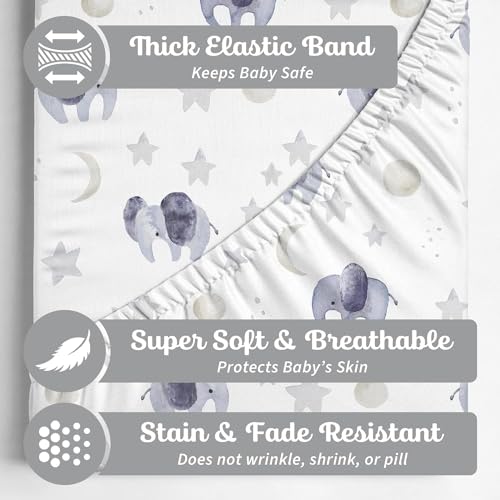 Image of Baby Changing Pad Cover 2-Pack for Boys, Girls (Watercolor Elephant) - Premium Fitted Sheets Baby Diaper Changing Table Cover - Buttery Soft Cotton Blend