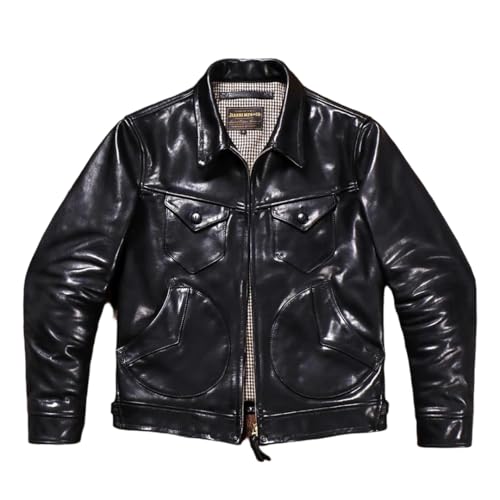 Chaqueta de motociclista de piel de vaca curtida vegetal para hombre, estilo americano, vintage, Mendoza, corta, Negro, 5XL