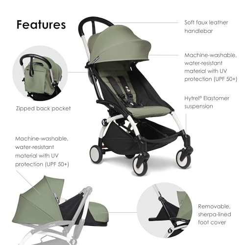 Image of BABYZEN YOYO Foldable Stroller - Includes Newborn Pack (Olive), White Frame & 6+ Color Pack (Olive) - Suitable for Newborn Up to 22 kg, Lightweight, Mattress, Canopy, Head Support & Foot Cover