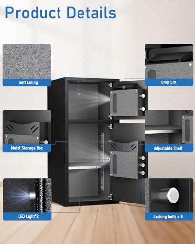 Image of 6.0 Cubic Extra Large Home Safe Box Fireproof Waterproof, Digital Home Security Safe Box with Adjustable Shelf & Deposit Slot, Money Safes with Backlit Keypad & Dual Alarm for Home Office