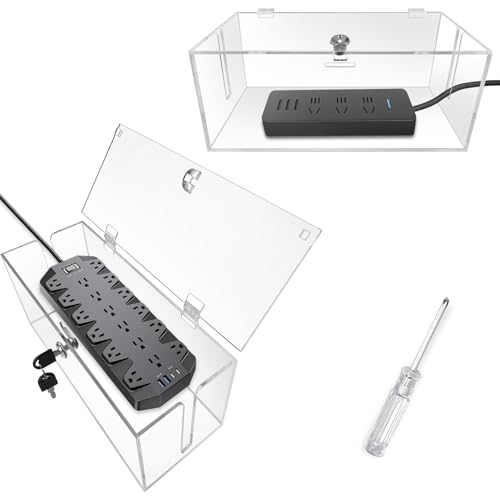 2PC Cable Management Box with Lock,Acrylic,Cable Organizer Box & Power Strip Cover, Wire Organizer for Surge Protector Power Strip,TV Computer,Cable Wires of Home,Office,Child and Pet Proof