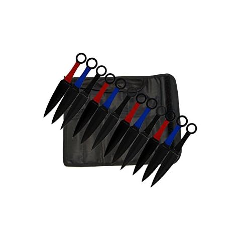 12 PC KUNAI STYLE THROWING KNIVES KNIFE SET - RED,BLACK,BLUE Cover