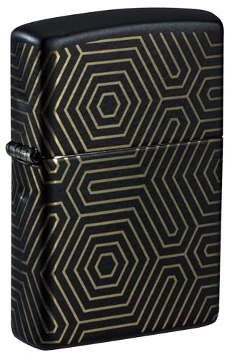 Encendedor Zippo a prueba de viento - Geometric Lines, Black Matte, Laser 360° - Recargable - Reutilizable - Diseño a prueba de viento - Caja regalo - Fabricado en Estados Unidos