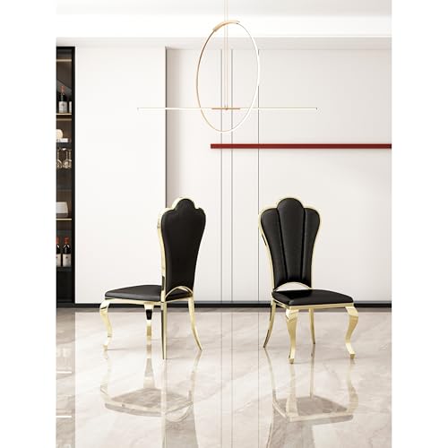Classic-Pu-Leather-Dining-Chairs-2-pc-Design-Banquet-Black-French-Country-Mid-Century-Modern-Contemporary-Gold-Finish-Lacquer-Metal-Water-Resistant Classic Pu Leather Dining Chairs 2 pc Design Banquet Black French Country Mid Century Modern Contemporary Gold Finish Lacquer Metal Water Resistant