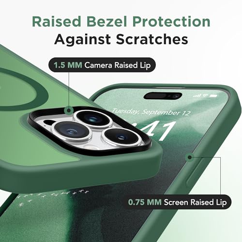 Coque iPhone 14 Pro Max magnétique mate verte avec protection écran et objectif GONEZ - 5