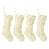Paquete de 4 calcetines navideños de punto clásicos, calcetines de punto, calcetines rústicos de campesino para la temporada navideña de la familia, color blanco, verde GLz300 (A, A)
