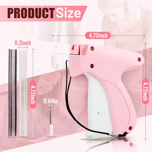 Image of Stitch Gun for Clothes - Handheld Stitch Gun Quick Clothing Fixer - Tagging Gun for Clothing, Sewing Kit-Includes 6 Needle, 1000 Black Fasteners & 1000 White Fasteners (Pink)