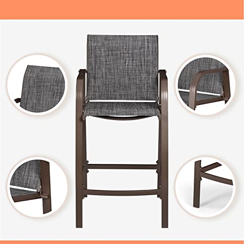 Pellebant Aluminum Outdoor Bar Stool Set Of 4, Patio Counter Height Stools & Bar Chairs All-Weather For Backyard, Pool, Garden, Deck,Brown Frame, 27.5'' Seat Height,270 Lb Capacity-Black And Grey #TOP5