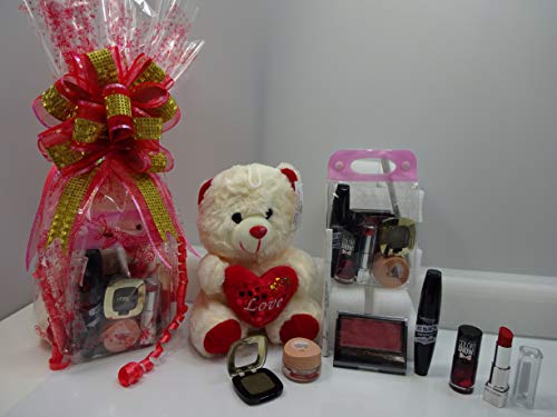 Cesta de regalo para maquillaje y oso de peluche, mezcla de marcas...