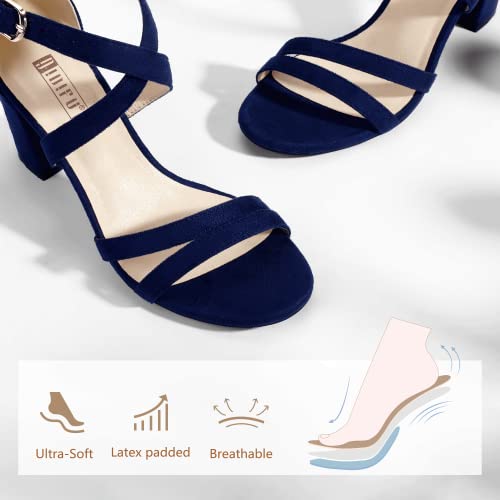 Idifu Women's In3 Gita Block Heel Open Toe Strappy Sandals Dress Shoes For Wedding Evening Prom (Blue Suede, 10 M Us) #TOP5