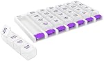 EZY DOSE Hebdomadaire7 Jour) 4 Push Button Pill Organizer et Vitamine Planner, Pillboxes quotidiennes amovibles, Design breveté, Couleurs assorties, Clair, Grand