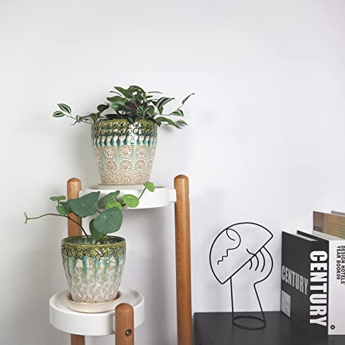 Yqslysf 6 Inch + 5 Inch Ceramic Planter With Drainage Hole And Saucer For Plants, Indoor-Outdoor Round Succulent Orchid Garden Flower Pot - Set Of 2 #TOP4