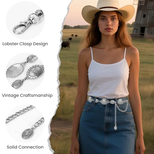 Alabasta Western Belt for Women, Concho Chain Belts for Dresses Jeans Country Concert Outfit3