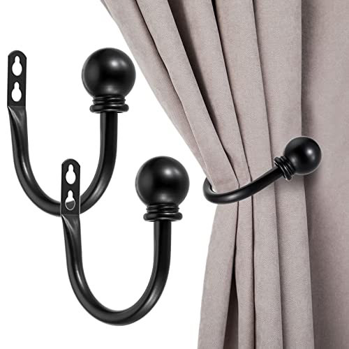 Sumnacon Set of 2 Metal Decorative Curtain Holdbacks Wall Mounted Window Drapery Tiebacks for Bedroom Livingroom Office Come with Screws Black