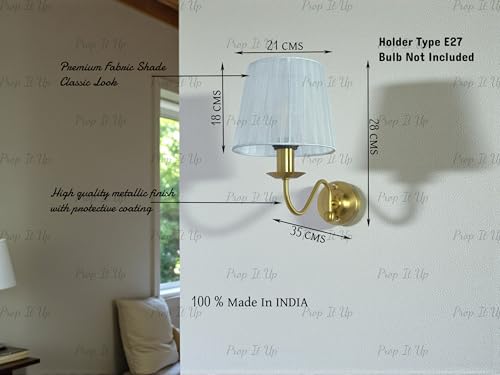 Image of Prop It Up Wall Sconce Light with Premium Fabric Shade, Golden Antique Finish, E27 Holder, 28 cm Height, Classic Design for Bedroom, Living Room, Hallway, Indoor Lighting, Bulb not Included