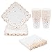 Rose Gold Disposable Party Supplies Set - Serves 24, All-Occasion Rose Gold Foil Dot Confetti Scalloped Paper Plates, Napkins, and Cups