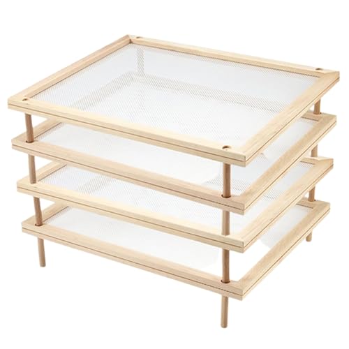 木製のフードドライヤーラック-24.5×39cmスタッキング可能な取り外し可能なパスタ乾燥トレイ、ネット、洗練されたフルーツ貯蔵、空気循環デザイン、空間節約キッチンアクセサリー、健康的な野菜脱水機、ハウスH
