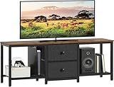 YATINEY TV Stand for TVs up to 55', Entertainment Center with 2 Fabric Drawer, Media Console with Shelves, Television Stands for Living Room, Bedroom, Rustic Brown and Black DS02BR