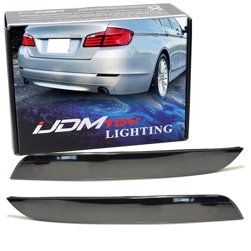 iJDMTOY Black-Out Smoked Lens Rear Bumper Reflector Lenses Compatible With BMW 2010-2013 F10 528i 535i 550i Sedan Standard Bumper (Will NOT Fit M-Sports Bumper or M5)
